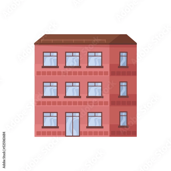 Fototapeta Residential house for living or working in office, building. City or town construction with several levels, multi story landmark and urban architecture in metropolis. Vector illustration
