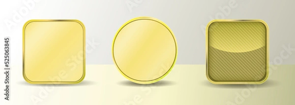 Fototapeta Light gold yellow gradient color apps logo icon display shiny frame background template vector 3D feel. Square rectangle and round shape.