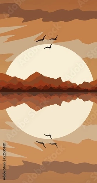 Obraz landscape with mountains and lake digital illustration