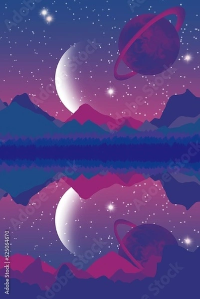 Obraz landscape with moon, planets, and stars