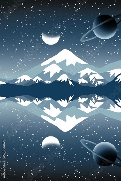 Obraz Beautiful mountains and evening scene digital illustration