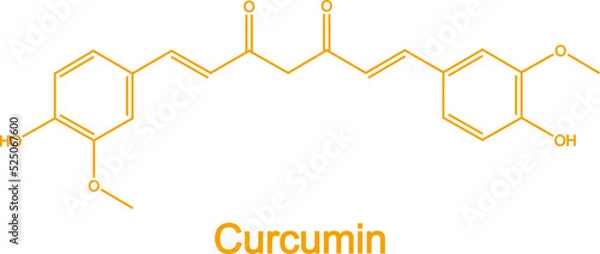 Fototapeta Curcumin turmeric spice molecule. Organic curcumin chemical formula