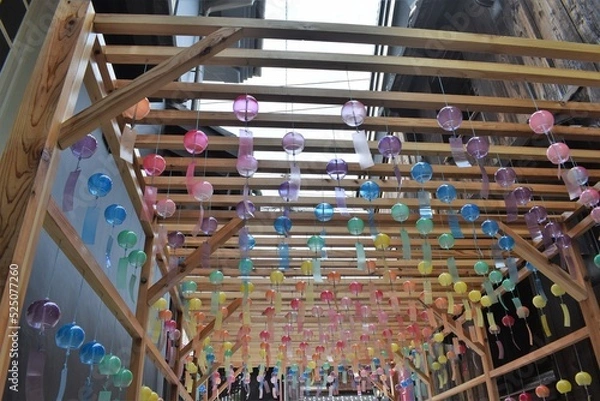 Obraz 滋賀県、長浜、黒壁スクエア、店先、玄関、風鈴、カラフル、アート、夏の風景、清涼感