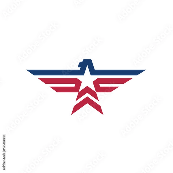 Fototapeta American symbol eagle with star with flag modern logo design vector.