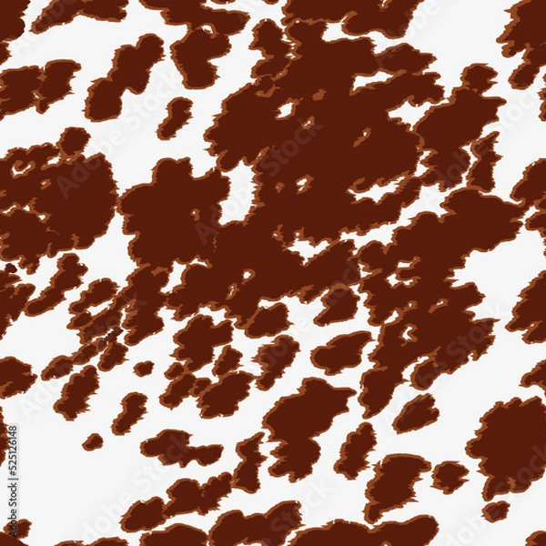 Fototapeta Seamless cow or horse print pattern design with big brown spots. Vector animal textured pattern with brown spots on light beige background. Cowhide vector pattern.