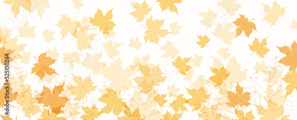 Obraz Abstract background with autumn falling leaves.Thanksgiving and Harvest.Vector horizontal banner with yellow maple leaves for wallpaper design, decor, print, interior design, invitation, greeting card