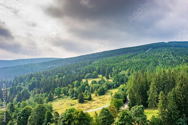 Fototapeta Jizera mountains below the cloudy sky