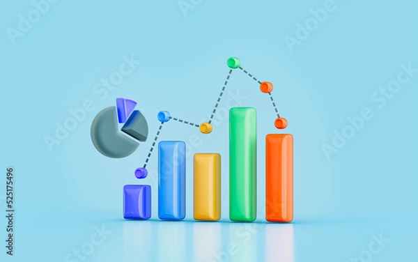 Fototapeta business line chart bar pie 3d render concept for data analyze profit growth