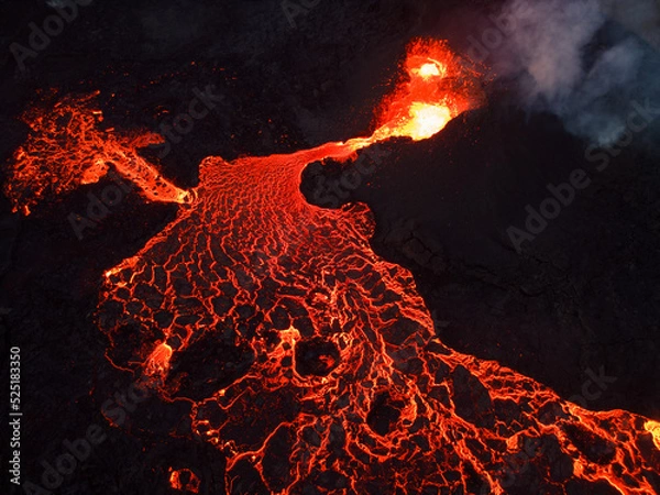 Obraz Iceland volcano eruption with lava