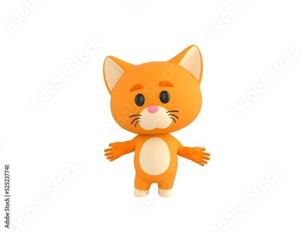 Fototapeta Orange Little Cat character spreading his hands in 3d rendering.