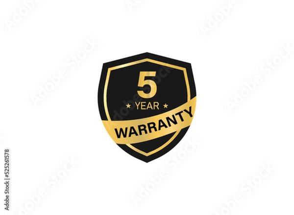 Obraz 5 year warranty golden badge isolated on white background. warranty label.