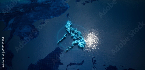 Obraz Abstract  geometric futuristic concept 3d Map of Philippines with borders as scribble,  blue neon style. 3d rendering