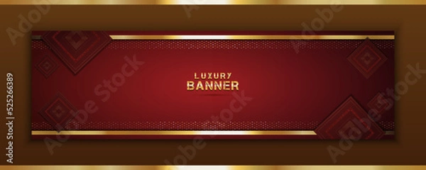 Obraz vintage frame luxury banner background and shiny gold texture isolated on red background