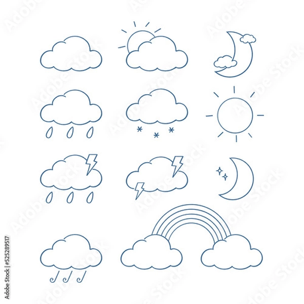 Fototapeta Cute weather icon in line art. Hand drawn line art style vector illustration.