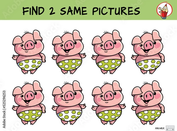 Obraz Funny little pig. Find two same pictures