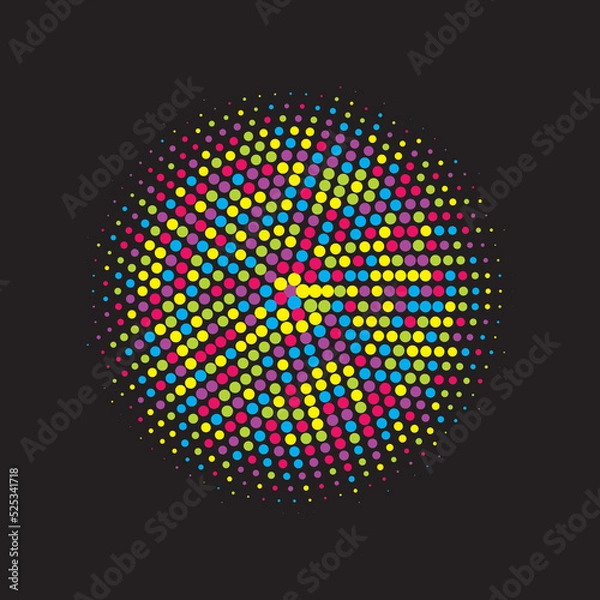 Fototapeta Black Gradient Art. Colorful Halftone Modern. Texture Element. Dot Dots. Circle Half. Graphic Shape. Effect Gradation. Design Logo.