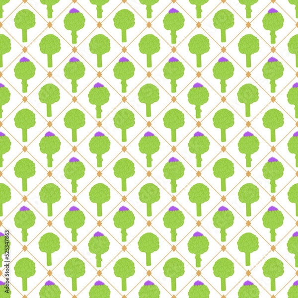 Fototapeta Ripe artichoke and flowering artichoke vector seamless pattern. Kitchen print cage