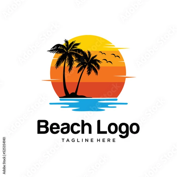 Fototapeta Sunset Beach Logo Design