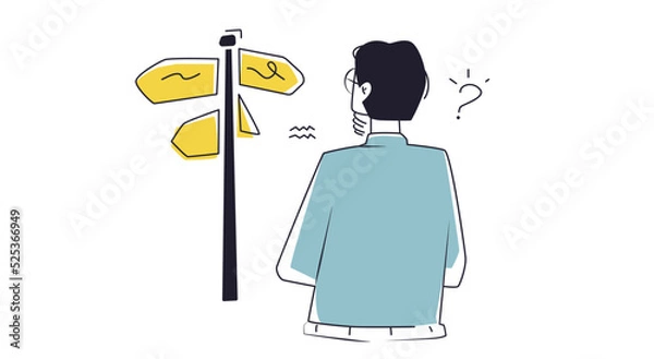 Fototapeta Business decision making, career path, work direction or choose the right way to success concept, confusing woman or student looking a