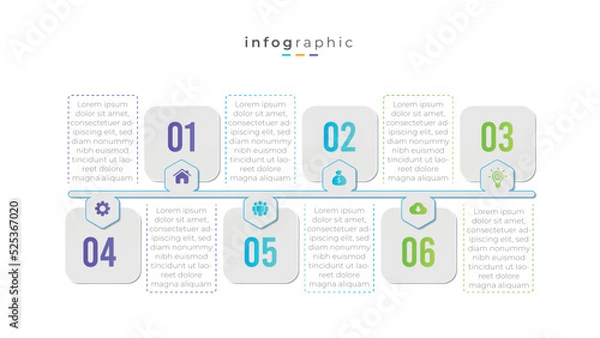 Fototapeta 	
Minimal 6 step business infographic timeline and creative presentation design