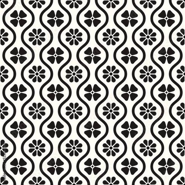 Fototapeta Vector Geometric Abstract Seamless Monochrome Pattern Texture Repeating Background