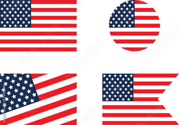 Obraz Flag of USA round icon or badge. United States circle button. American national symbol. Vector icon.