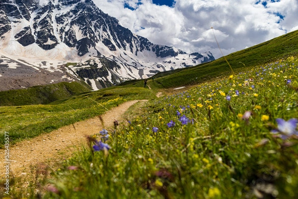 Fototapeta Beautiful mountain landscape. Alpine climbing. Sunset in the mountains. The Caucasus is a region spanning Europe and Asia. Elbrus region. Mountains landscape. 
