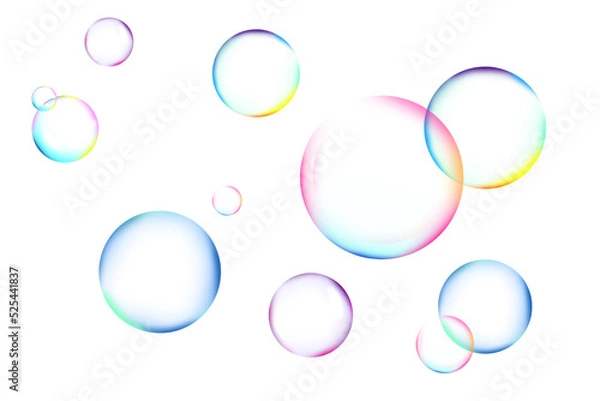 Fototapeta Many beautiful soap bubbles on white background