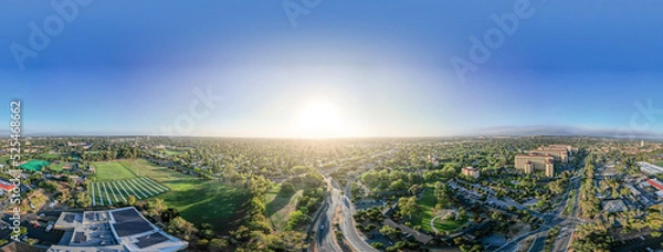 Fototapeta Aerial view of towards Stanford campus and Hoover tower, Palo Alto and Silicon Valley from the Stanford dish hills, California, USA