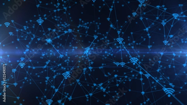 Fototapeta Abstract background of technology network with rotation of glassed earth globe. Animation of rotation abstract lines and dots linking network with mood icons in bubbles.  3d render