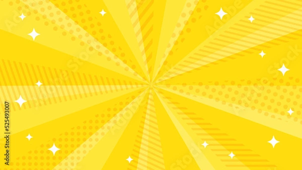 Fototapeta ストライプとドット模様が入ったお洒落な黄色の集中線とキラキラ