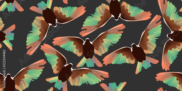 Fototapeta Seamless pattern with abstract dove flying