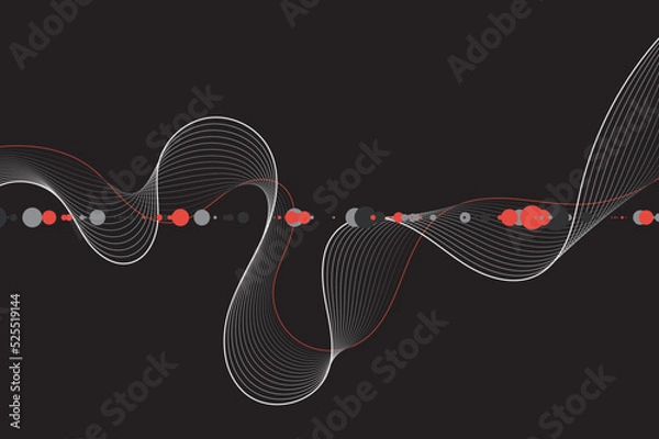 Fototapeta modern art abstract flow line with particle dots on dark color background can be use for notebook cover website template advertisement for technology product and package design vector eps