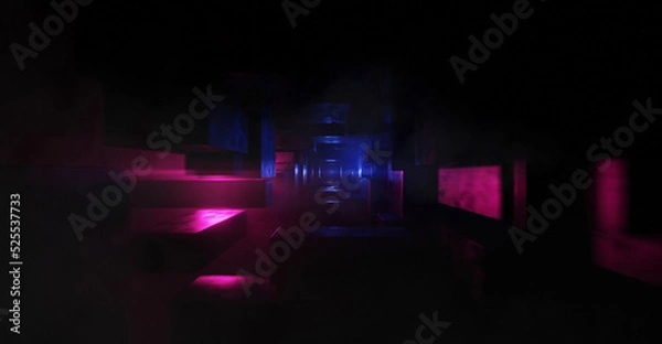 Fototapeta Tunnel Sci-Fi looping environment, Technology digital abstract background. 3d Rendering
