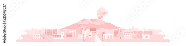 Obraz 鹿児島 街 桜島 新幹線 観覧車 風景（ピンク色）