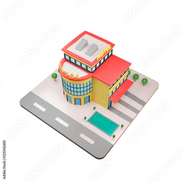 Obraz Flat Hotel building icon isolated 3d render illustration