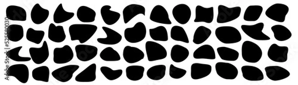 Fototapeta Set of different blotch shapes. Random abstract liquid shapes, round abstract organic elements. Pebble, drops and blobs silhouettes. Simple rounded shapes. Vector illustration