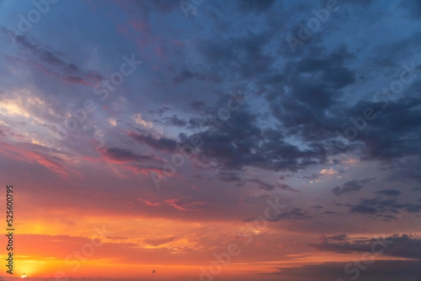 Fototapeta Beautiful bright sunset sky.  Sunset sky background.