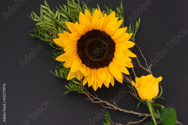 Fototapeta Sunflower and rose.