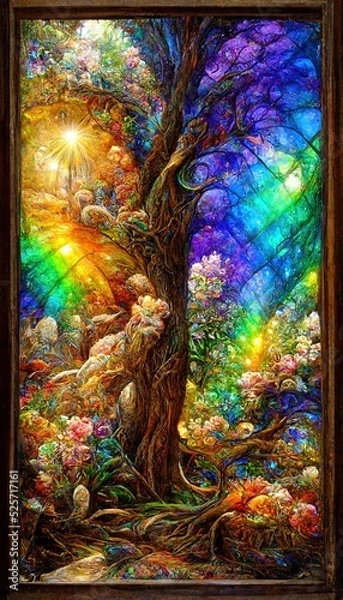 Fototapeta Colorful abstract multicolored fantasy nature. Painted abstract nature and rainbow. Stained glass stylization.