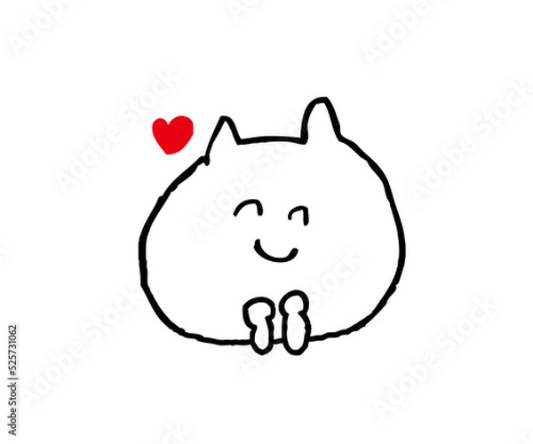 Fototapeta ハートと笑顔の白猫さん