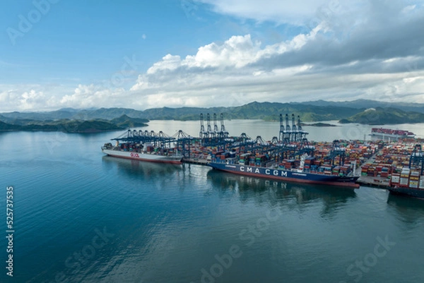 Obraz Shenzhen ,China - Circa 2022: Aerial view of container ship in Yantian port in Shenzhen city, China