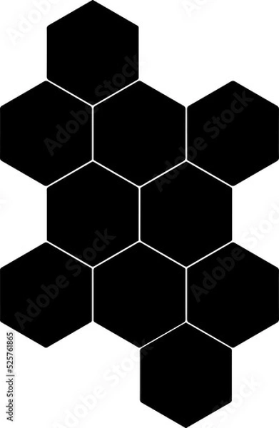 Obraz Black hexagon, honeycomb, design element, pattern with no strokes. Isolated png illustration, transparent background. Use for photo collection, collage, overlay, montage, clipping, layer mask.