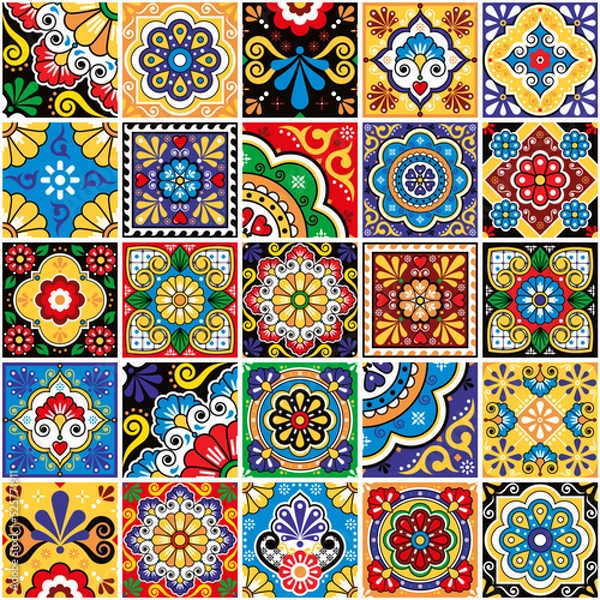 Obraz Mexican tiles seamless vector pattern - big set of talavera inspired designs perfect for wallpapers, home decor, textiles or fabric prints
