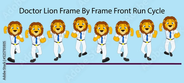 Obraz Doctor lion Frame by Frame Front Run Cycle Vector Illustration. Design for Motion graphics, 2D Animation, Infographic, Pose Animation, Animated Motion Poster
