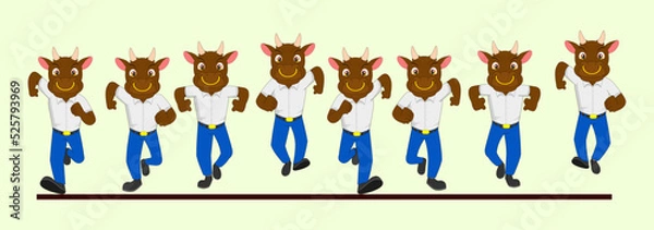 Obraz Cartoon bull as a School kid, Frame by Frame  Front run cycle. Can be used for 2D Animation, Motion graphics, explanatory animated videos, posters