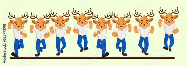 Obraz Cartoon Cute Deer front loopable Run cycle in School dress vector illustration. Designed for 2D eLearning Explanatory animation video, Motion Graphics