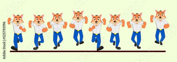 Obraz Cartoon Fox Front run cycle in School Uniform Vector illustration. Frame by Frame used for a 2D loop Animation video, Motion graphics, Explanatory Video