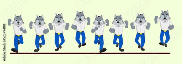 Obraz Cartoon Wolf frame by frame front run cycle in School Uniform vector illustration, Easy to edit and designed to use in 2D Animation, eLearning videos, Motion graphics