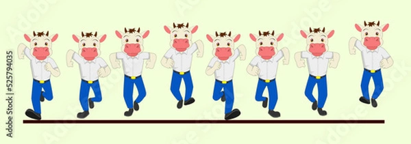 Obraz Cute cow front frame by frame run cycle in School Uniform Vector illustration. Easy to Edit designed for 2D animation, Motion posters, Animated explanatory videos